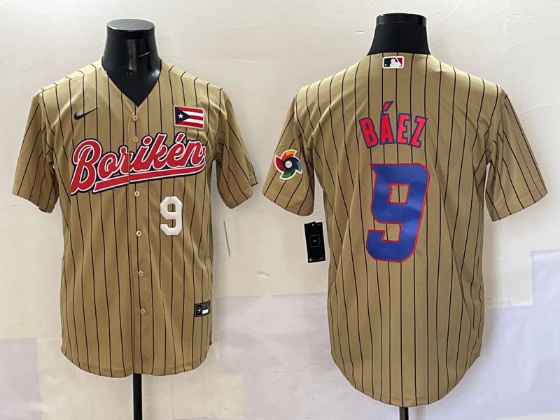 Men Puerto Rico #9 Baez Brown Stripe Joint Name 2025 Nike MLB Jersey style 8